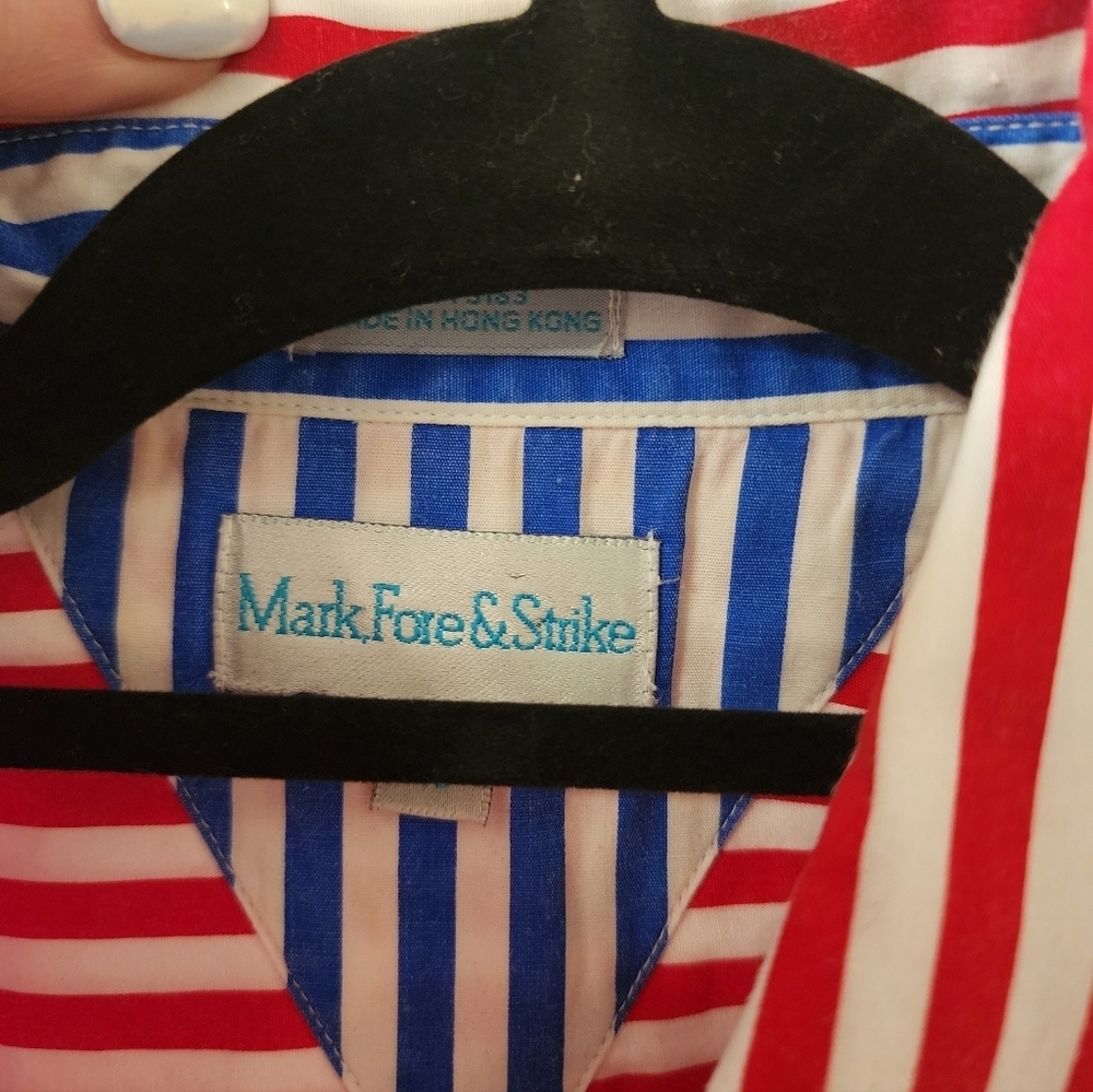 Vintage Mark Fore & Strike Striped Button Down Shirt – Red White Blue – Size 10 - Picture 3 of 6